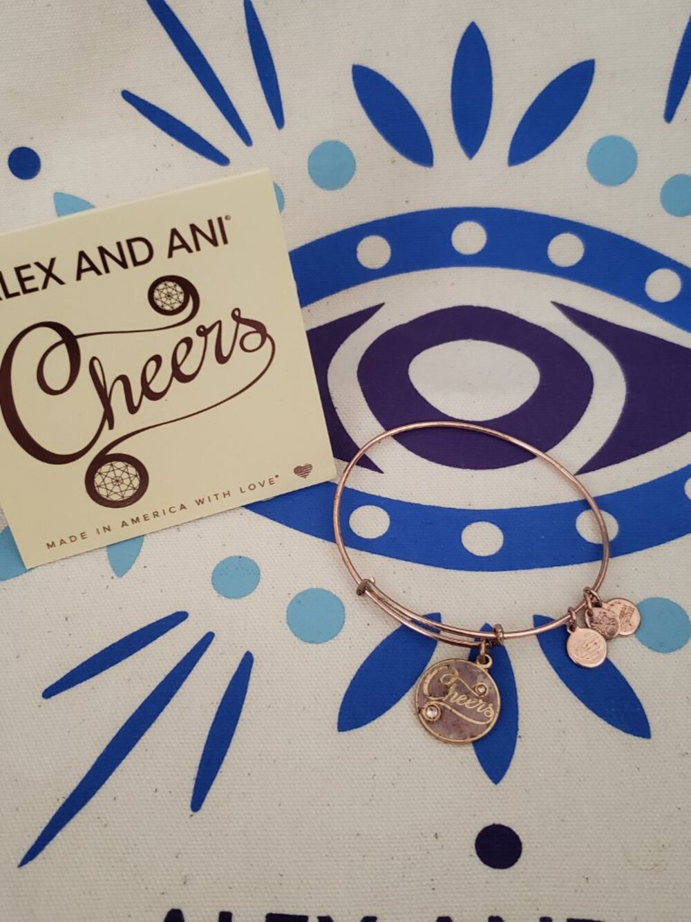 Alex and Ani Cheers Crystal Rose Gold Charm Bracelet Bangle 55
